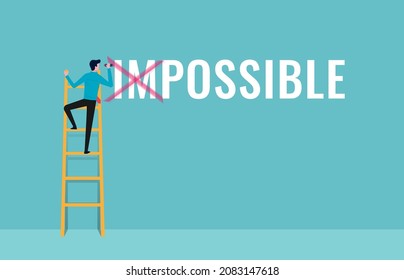 Man turning the word Impossible into Possible. Vector illustration