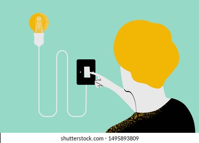 Man turning-off light using light switch