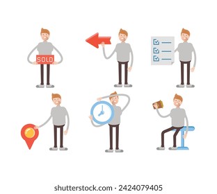 man in turtleneck shirt characters set vector illustration