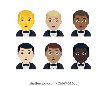 homem em smoking homens cavalheiro terno arco noivo marido casamento gala pessoa símbolo emoji ícone ícone vetor ilustração isolado festa plana
