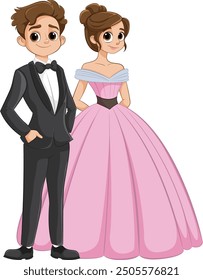 Man in tuxedo, woman in pink gown