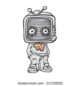 man with a TV for a head