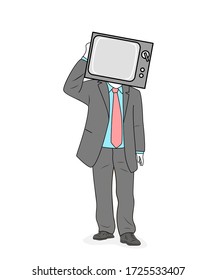 a man with a TV instead of a head. the effect of tv on people. lack of own opinion. vector illustration.