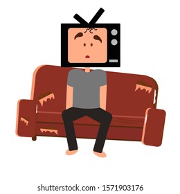 a man with a TV instead of a head. propaganda and hypnosis on tv flat vector illustration. 
Brainwashing. EPS 10.  
Flat vector illustration  Isolated on white background