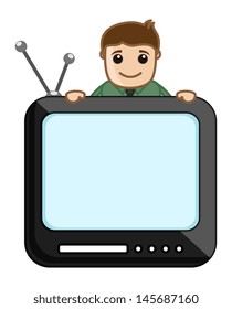 Man with TV Screen - Vector Illustration