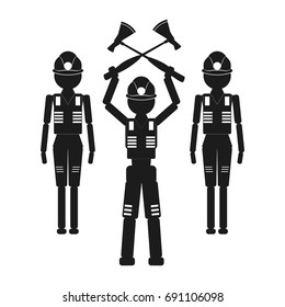 A man with two axes and two assistants Vector black icon on white background.