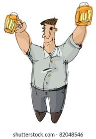 man with two beer mugs