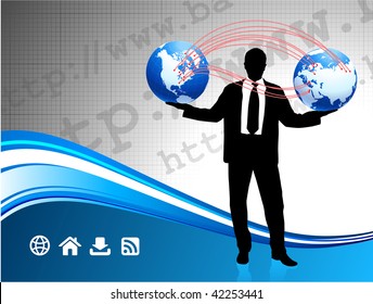 man with two globes internet concept