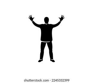 Hombre con dos manos levantadas, alegría, silueta y diseño gráfico. Personas, hombres, hombres, humanos y personas, diseño de vectores e ilustración