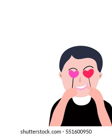 The man with two pink hearts  on his eyes  , Valentine card concept  design  vector eps.10