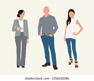 A man and two women.  Vector characters, flat icon, isolated on white background.