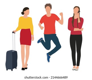 A man and two women. Vector characters, flat icon, isolated on white background.