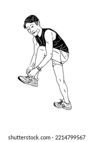 man tying shoelaces jogging hand drawing art illustration people lifestyle