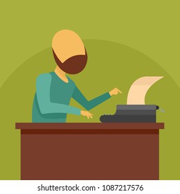 Man at typewriter icon. Flat illustration of man at typewriter vector icon for web design