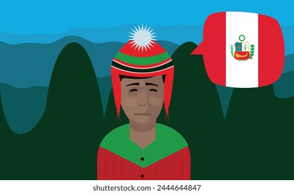 Man with typical clothing from the Peruvian Andes. Peruvian. Peruvian flag. Incas. Peruvian culture