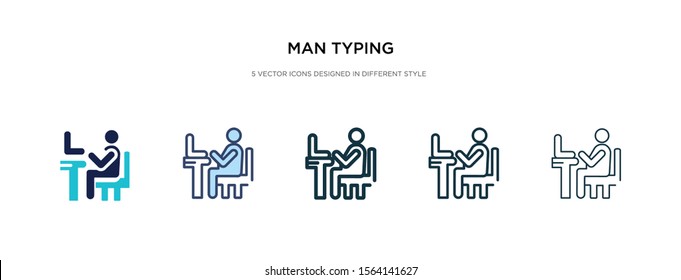 man typing icon in different style vector illustration. two colored and black man typing vector icons designed in filled, outline, line and stroke style can be used for web, mobile, ui