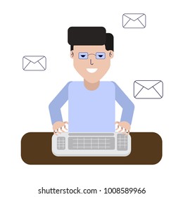 man typing on keyboard, vector illustration flat design
