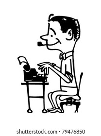 Man Typing - Retro Clipart Illustration