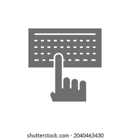 Man typing text on keyboard grey icon.