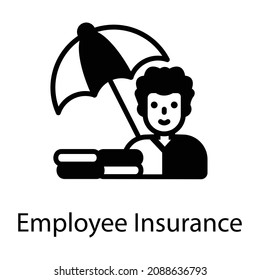 Man with umbrella denoting glyph icon of employee insurance 