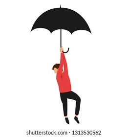 the man with the umbrella. man flying on an umbrella
