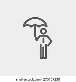 Man with umbrella icon thin line for web and mobile, modern minimalistic flat design. Vector dark grey icon on light grey background.
