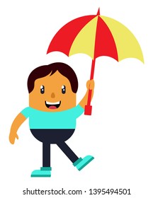 Homem com guarda-chuva, ilustração, vetor sobre fundo branco.