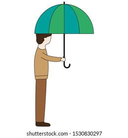 A man with an umbrella on a white background