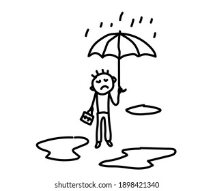 A man with an umbrella on a white background. Sketch. Vector illustration.