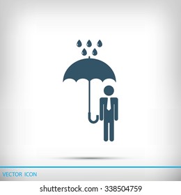 a man with an umbrella in the rain icon