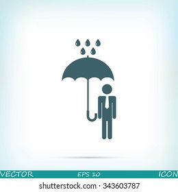 a man with an umbrella in the rain icon