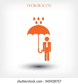 a man with an umbrella in the rain icon