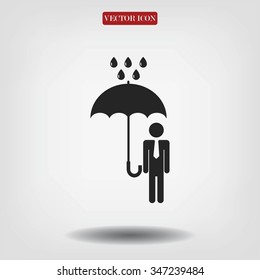 a man with an umbrella in the rain icon