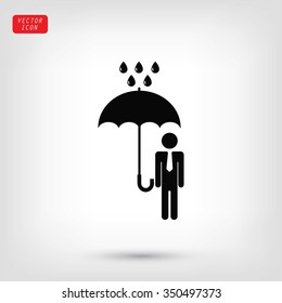 a man with an umbrella in the rain icon