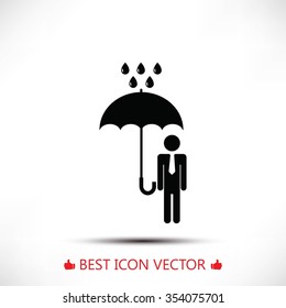 a man with an umbrella in the rain icon
