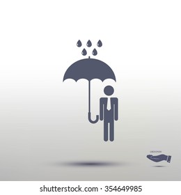 a man with an umbrella in the rain icon