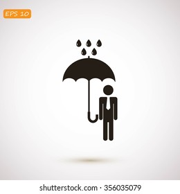 a man with an umbrella in the rain icon