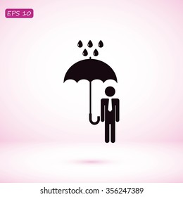 a man with an umbrella in the rain icon