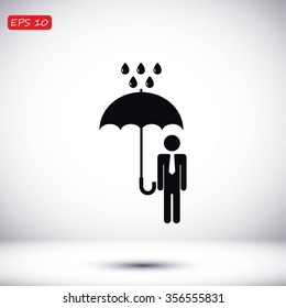 a man with an umbrella in the rain icon