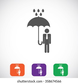 a man with an umbrella in the rain icon