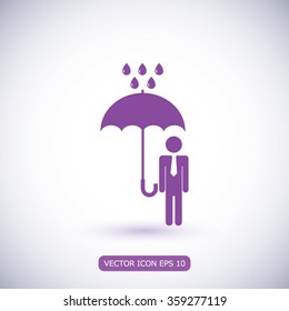 a man with an umbrella in the rain icon
