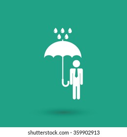a man with an umbrella in the rain icon