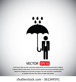 a man with an umbrella in the rain icon