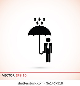 a man with an umbrella in the rain icon