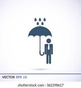 a man with an umbrella in the rain icon