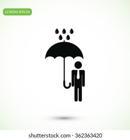 a man with an umbrella in the rain icon