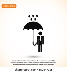 a man with an umbrella in the rain icon