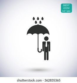 a man with an umbrella in the rain icon