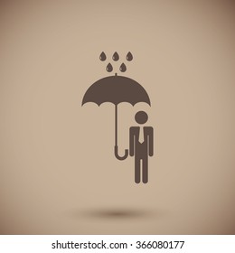 a man with an umbrella in the rain icon
