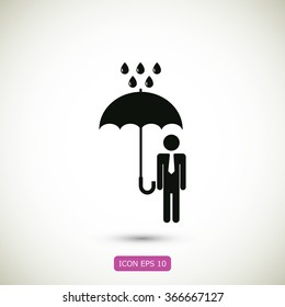 a man with an umbrella in the rain icon